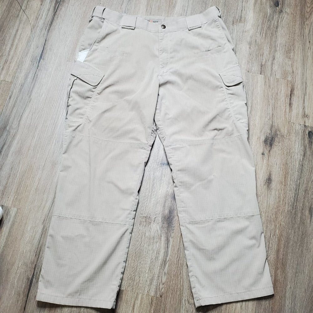 5.11 Tactical Series Cargo Khaki Beige Pants Mens Size 38 Hemmed to 27" Inseam.